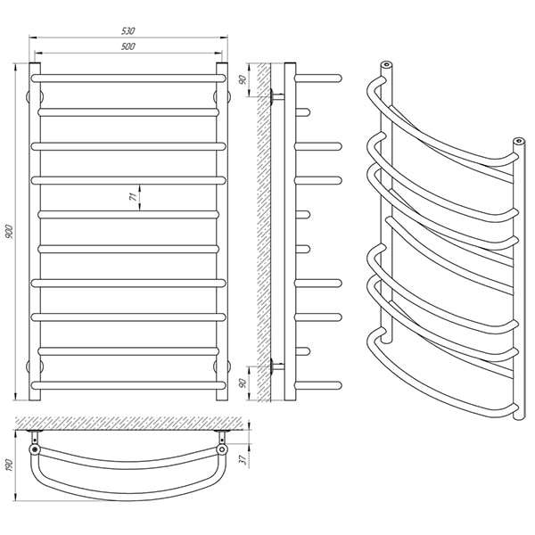 Схема - Полотенцесушитель Laris Евромикс П10 500 х 900